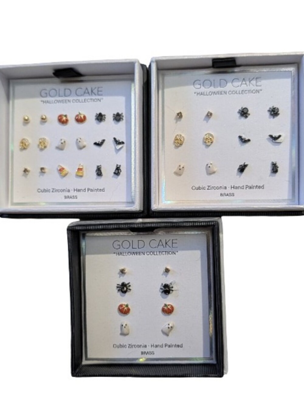 Gold Cake Halloween Mini Stud Earrings 3 Boxed Sets w/ 19 Pair Total
